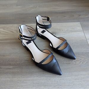 Louise et Cie Lo-Casimir Black Pointed Toe Ankle Strap Flats Size 7.5 EU 38